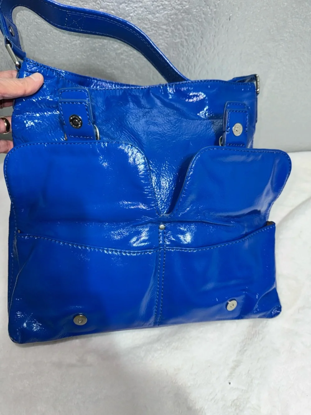 Patent Leather Shoulder Bag in Cobalt Blue - Picture 10 of 17